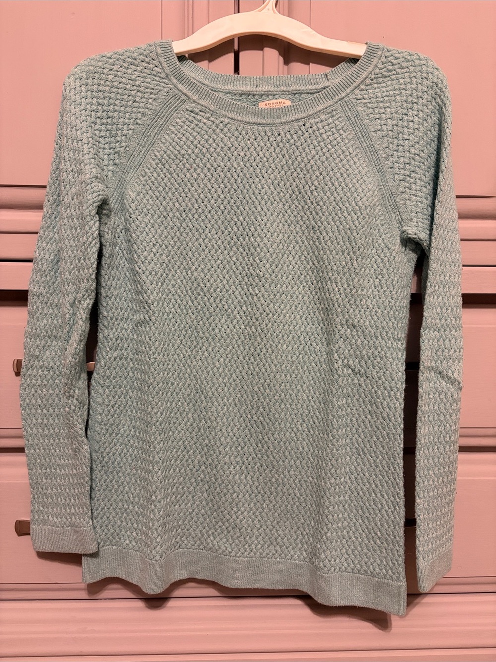 Sonoma Light Turquoise Woven Crewneck Sweater